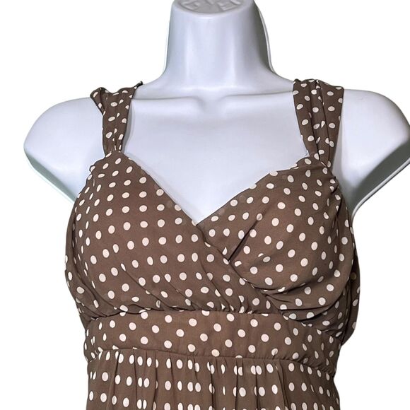 BCX Dress Womens Size 9 Brown White Polka Dot Sleeveless High Low Made USA Retro - Picture 10 of 12